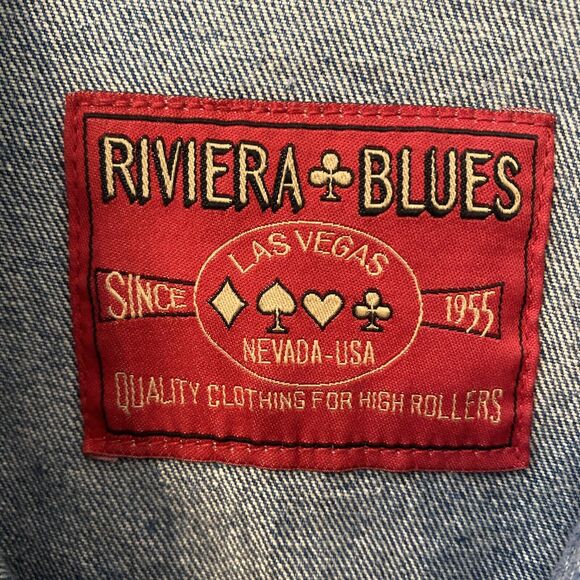 VTG Jean Jacket Riviera Las Vegas Hotel Casino Blue Denim Size L Embroidered - Picture 5 of 6